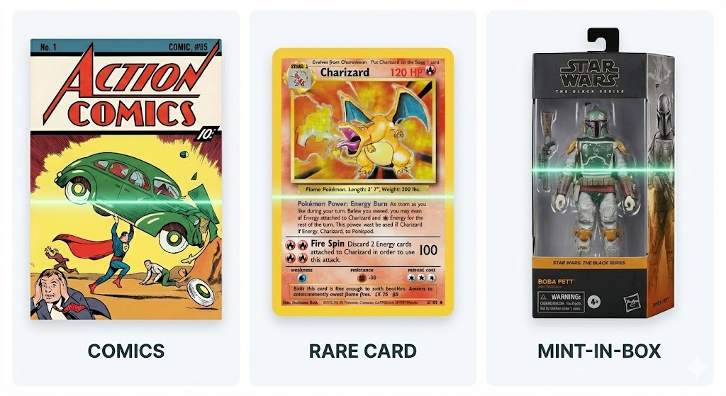 Comics, Trading Cards, and Figures